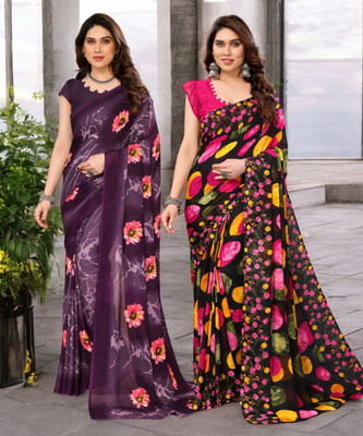 NIRMOHIFASHION Printed Bollywood Georgette Saree(Pack of 2, Multicolor)