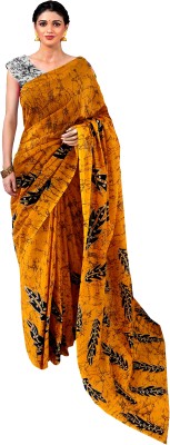 Pinkcity Trade World Printed, Color Block, Blocked Printed Bollywood Pure Cotton Saree(Black, Mustard)