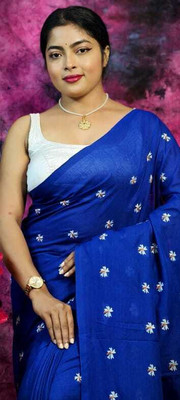 KISHORI PUNJABI MAHAL Self Design Handloom Cotton Blend Saree(Magenta)