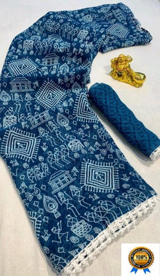 MAHADEV NX Printed Daily Wear Georgette Saree(Light Blue)