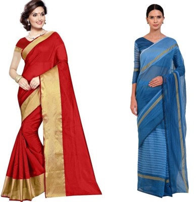 Saadhvi Woven Daily Wear Cotton Silk Saree(Pack of 2, Gold)