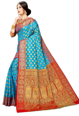 jayant creation Woven Daily Wear Jacquard, Silk Blend Saree(Light Blue)