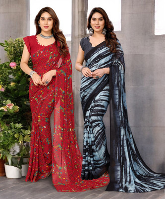 AMBUJAINTERNATIONAL Printed Bollywood Georgette Saree(Pack of 2, Multicolor)
