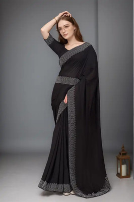 Lajamani Fashion Solid/Plain, Self Design Bollywood Georgette Saree(Black)