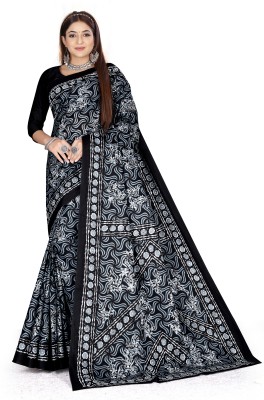 Padmavati Printed Bollywood Cotton Blend Saree(Black)