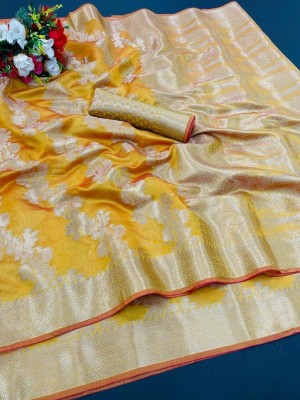 Balika bodhu Solid/Plain Handloom Pure Cotton Saree(Yellow)