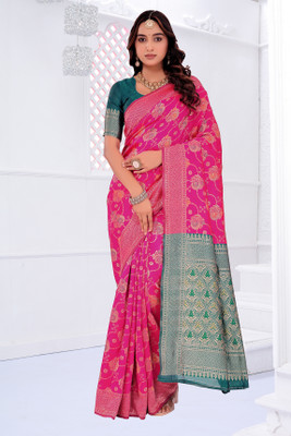 Samai Woven Banarasi Pure Silk Saree(Pink)