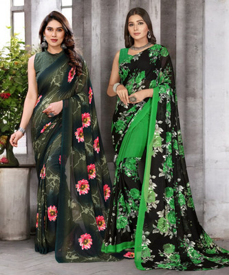 AMBUJAINTERNATIONAL Printed Bollywood Georgette Saree(Pack of 2, Multicolor)