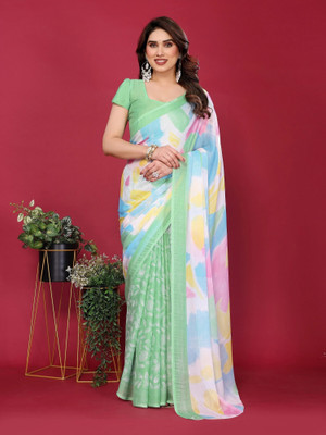 ROOP SUNDARI SAREES Printed Daily Wear Chiffon Saree(Light Green)