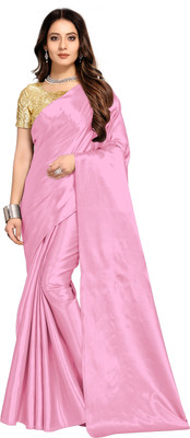 Shrilaxmisari Solid/Plain Bollywood Satin Saree(Pink)