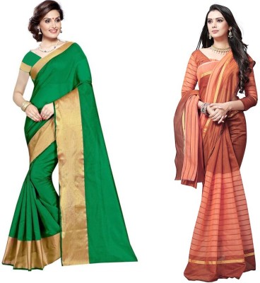 Saadhvi Woven Daily Wear Cotton Silk Saree(Pack of 2, Maroon)