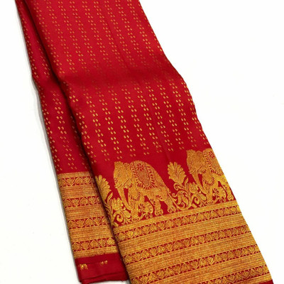 MAHADEV DESIGN Woven Kanjivaram Pure Silk Saree(Red)