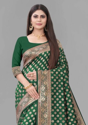 mahakay Woven Kanjivaram Silk Blend Saree(Green)