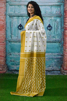 Suraj International Blocked Printed, Checkered, Digital Print, Dyed, Floral Print, Printed, Self Design Daily Wear Pure Cotton Saree(Light Green)
