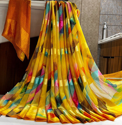 GEETABA FASHION Floral Print Daily Wear Georgette Saree(Yellow)