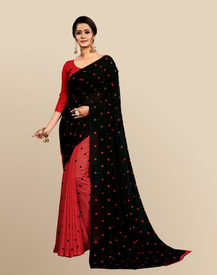 The Textile Hub Printed Bollywood Georgette Saree(Red, Black)