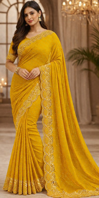 jahal fashion Embroidered, Embellished Bollywood Georgette Saree(Yellow)