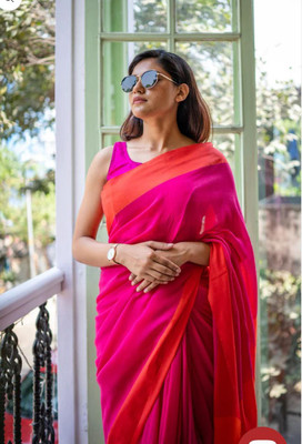 Roy saree center Solid/Plain, Color Block Handloom Mulmul Saree(Multicolor)