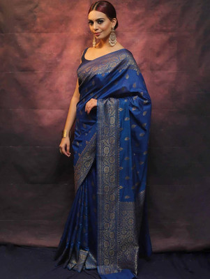 Neel Fashion Woven, Self Design, Embellished Banarasi Art Silk, Jacquard Saree(Blue)