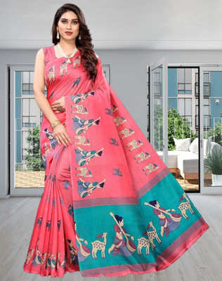 shree laxmi Floral Print Banarasi Cotton Silk Saree(Pink)