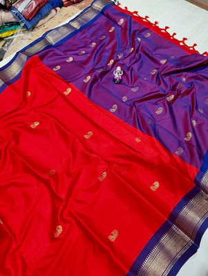 ns collection Solid/Plain Kanjivaram Cotton Silk Saree(Red)