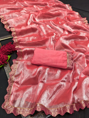 Kanooda Prints Solid/Plain Bollywood Jimmy choo Saree(Pink)