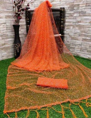 Pragyatradersss Printed Bollywood Net Saree(Orange)