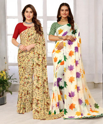HouseOfCommon Floral Print Bollywood Georgette Saree(Pack of 2, Multicolor)