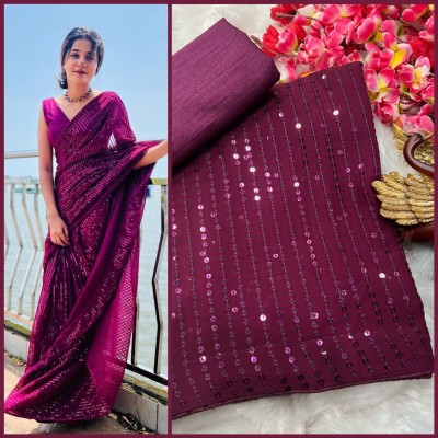 zili Embroidered Bollywood Georgette Saree(Purple)