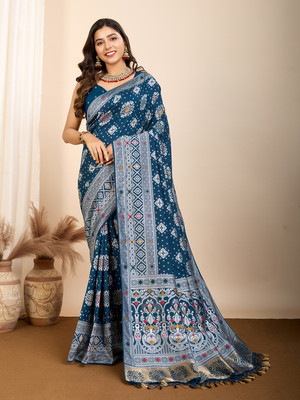 Yogik Creation Printed Bandhani Art Silk Saree(Blue)
