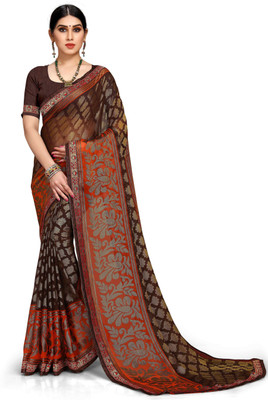 EveryMoment Printed Bollywood Chiffon, Brasso Saree(Brown)