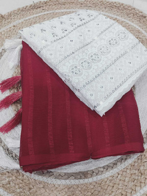 Prkz fashion Dyed Manipuri Viscose Rayon Saree(Red)