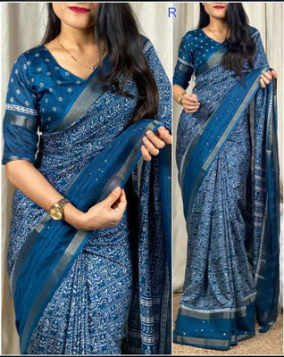 Vihan Fab Surat Printed Bollywood Chanderi Saree(Light Blue)