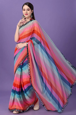GAVUBAA Printed, Digital Print, Striped Bollywood Georgette Saree(Multicolor)