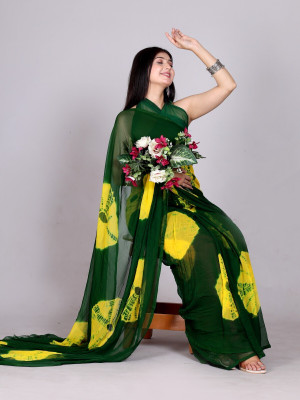 HouseOfCommon Printed Handloom Chiffon Saree(Green)