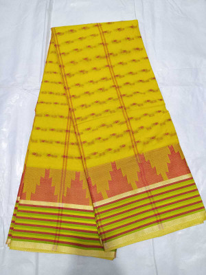 GHOSH TEXTILE Self Design Tant Pure Cotton Saree(Yellow)