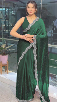 Sareez House Applique Bollywood Tussar Silk Saree(Dark Green)
