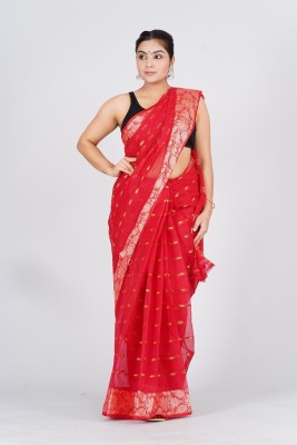 maa textile Self Design Tant Pure Cotton Saree(Red)