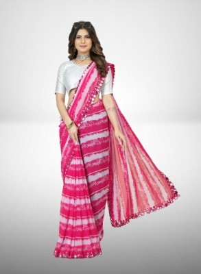 SHOBHTESH Striped, Digital Print, Embroidered Bollywood Georgette Saree(Pink)