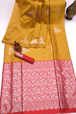 WOMENELEGENCE Embellished Banarasi Pure Silk Saree(Yellow)