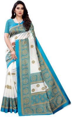 Suntex Printed Mysore Art Silk Saree(White)
