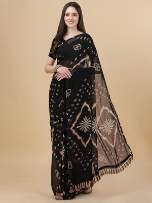 RUNAYA NX Printed Leheria Georgette Saree(Pink)