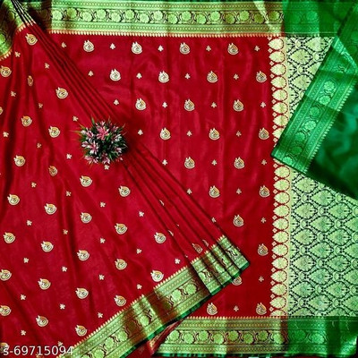 Hareem Collection1 Embroidered Banarasi Satin Saree(Purple)