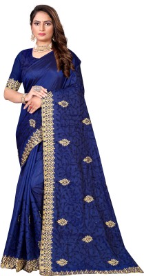 CLARAFASHION Embroidered Bollywood Net Saree(Dark Blue)