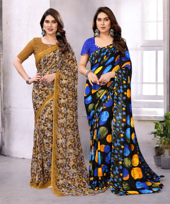 NIRMOHIFASHION Printed Bollywood Georgette Saree(Pack of 2, Multicolor)