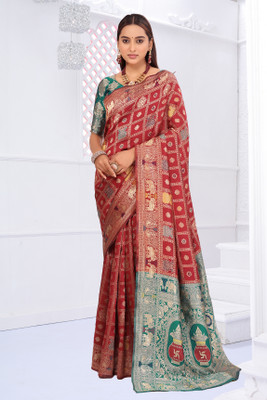 Moda Repido Woven Banarasi Pure Silk Saree(Maroon)