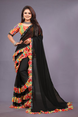 CHIGS FASHION Self Design Bollywood Georgette Saree(Black)