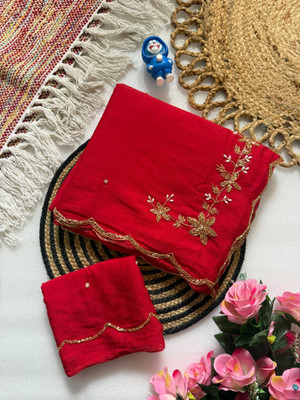 Aksh Fashion Embroidered Bollywood Silk Blend Saree(Red)