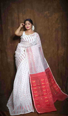 pal saree mahal Self Design Jamdani Cotton Silk Saree(Red)