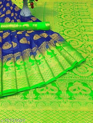 RudraNX Self Design, Woven Kanjivaram Jacquard Saree(Light Blue, Light Green)
